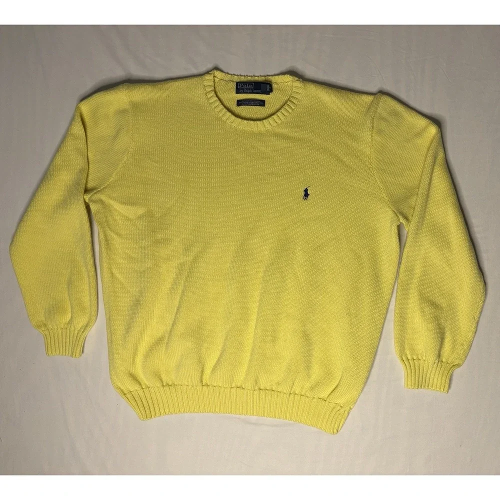Vintage Polo Ralph Lauren Knit Sweater Men's XXL Yellow Embroidered Pony Large